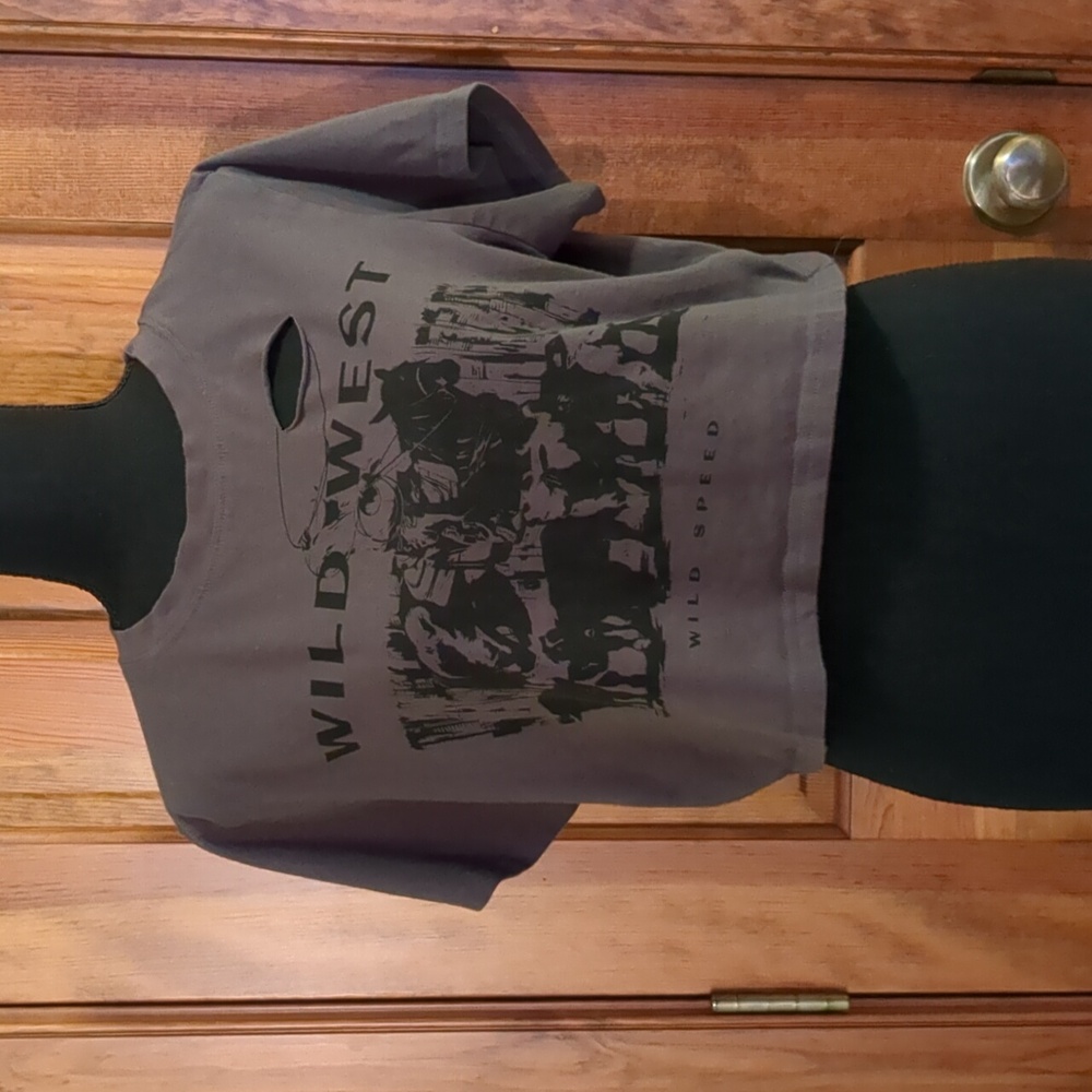 Brown And Black Graphic Wild West Crop T-Shirt